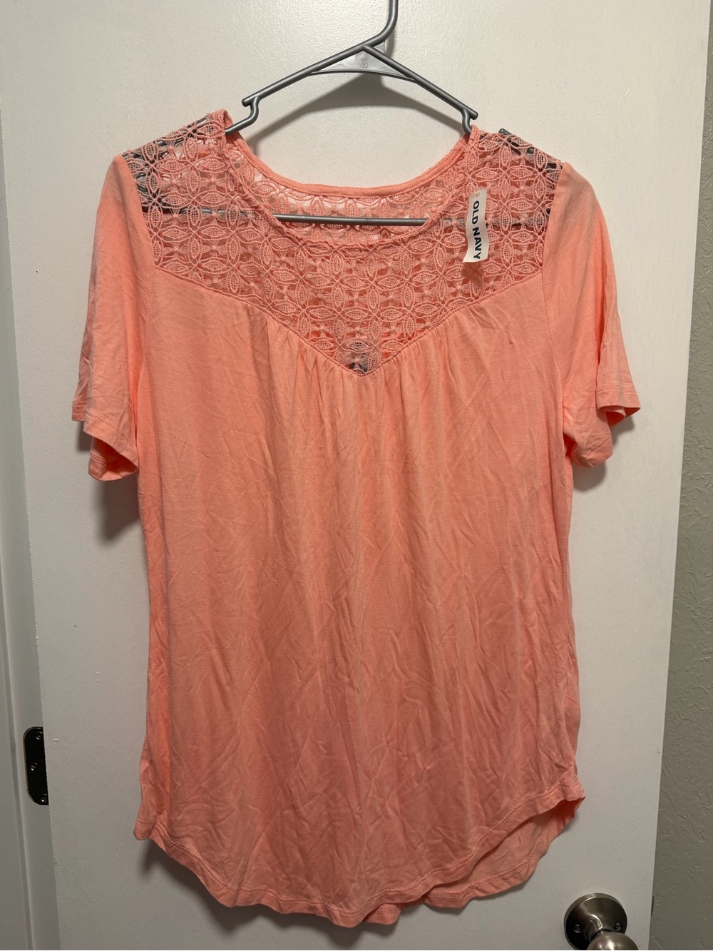 Old Navy Coral Lace Yoke Short Sleeve Tee